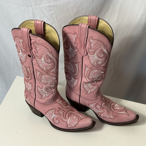 Corral Shoes - Corral Pink Embroidered Leather Cowboy Boots